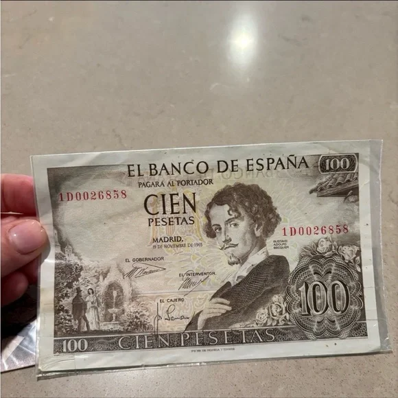 Vintage 1000 Italian Lire & 100 Spanish Pesetas Banknotes - Collectible Set - Picture 3 of 5